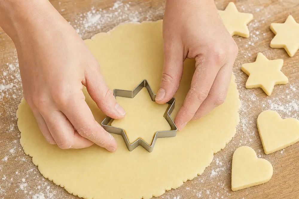 Pâtissière utilisant les emporte-pièces Biscoupe pour découper des biscuits
